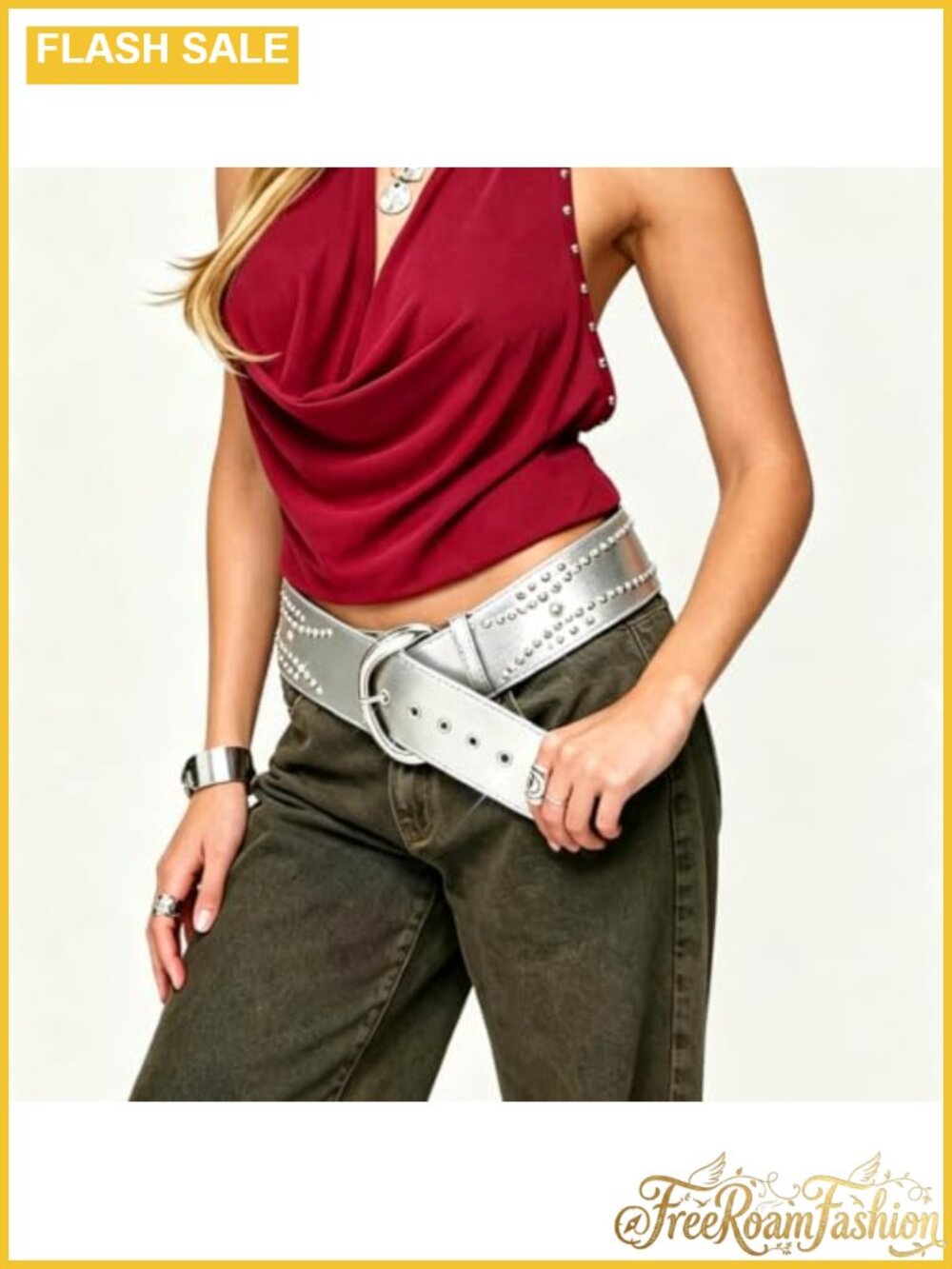 Chunky Wide Studded Leather Belt Y2k Punk Waist Accessory for Women - Picture 3 of 6